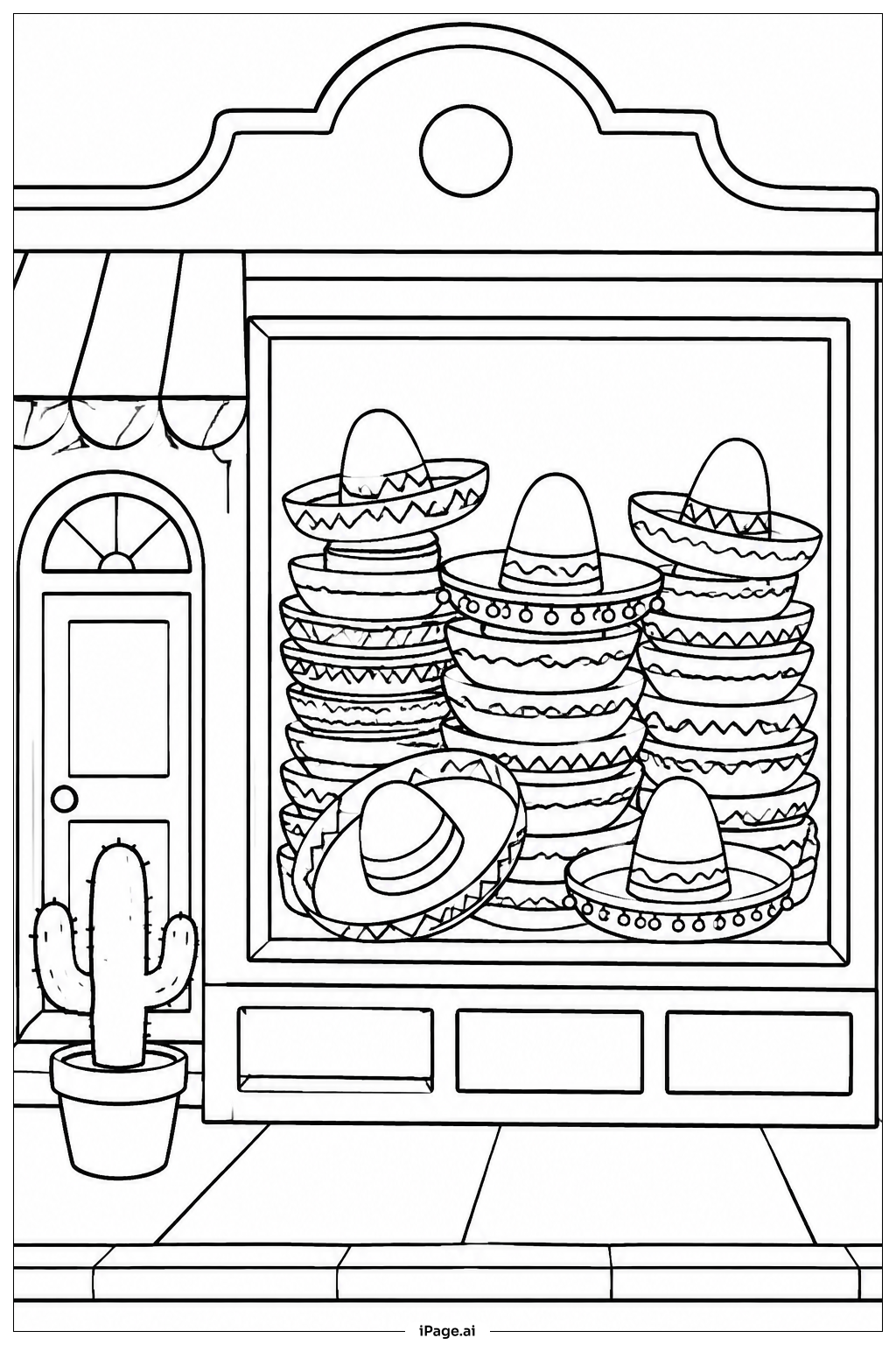  Página para colorir de Vitrine de Loja de Sombreros de Cinco de Mayo 