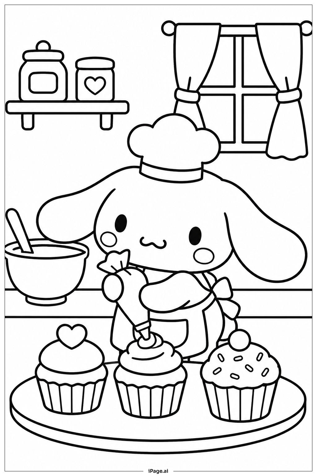Cinnamoroll Baking Cupcakes Coloring Page