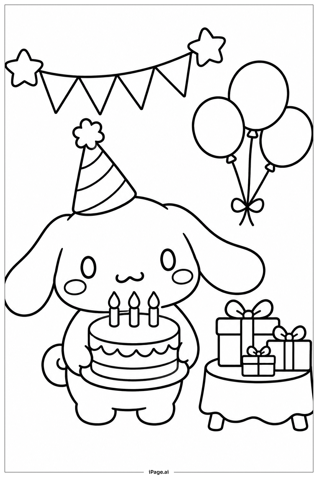  시나모롤 생일 축하 색칠공부 페이지 