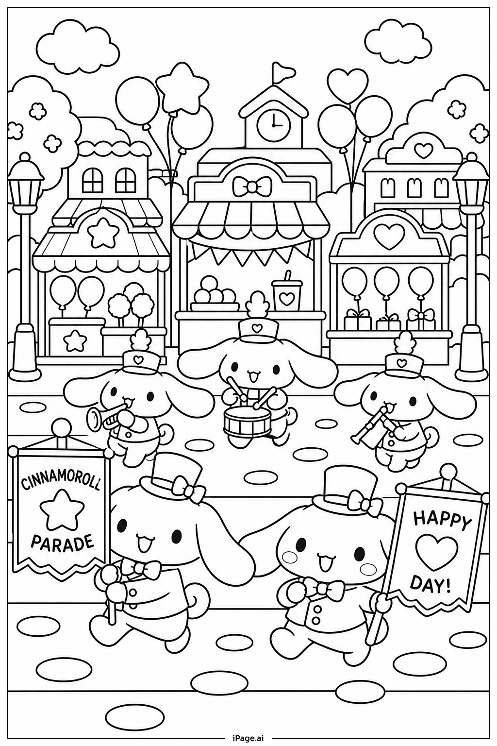  Cinnamoroll Geburtstagsparade Ausmalseite 