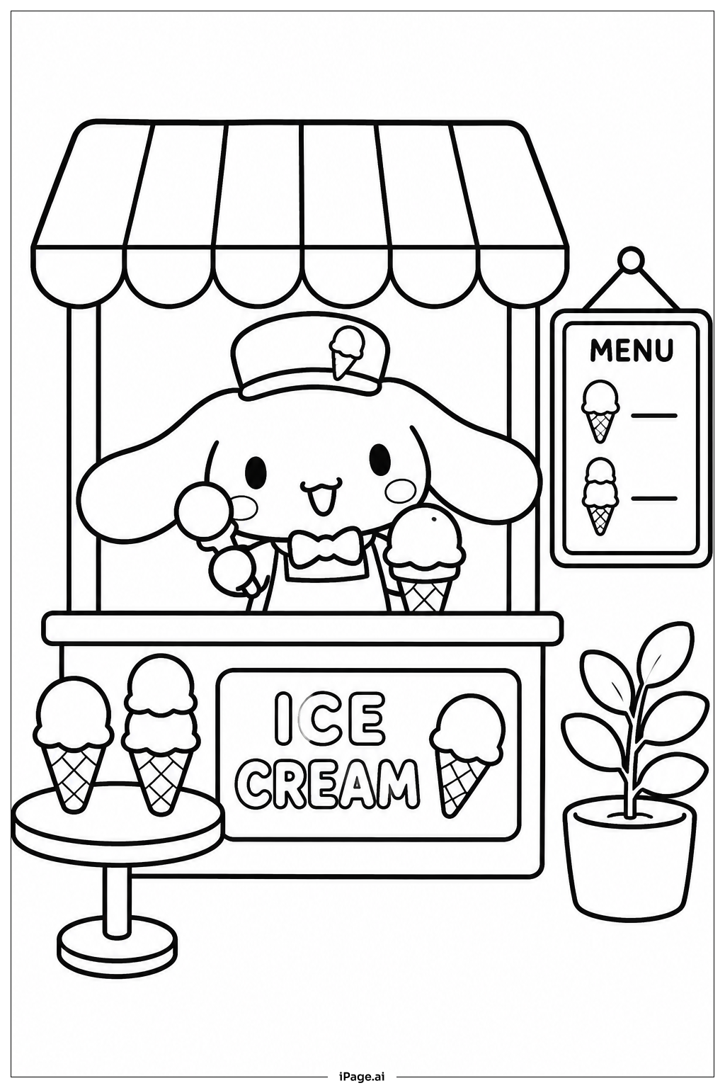  Cinnamoroll Ice Cream Stand Coloring Page 