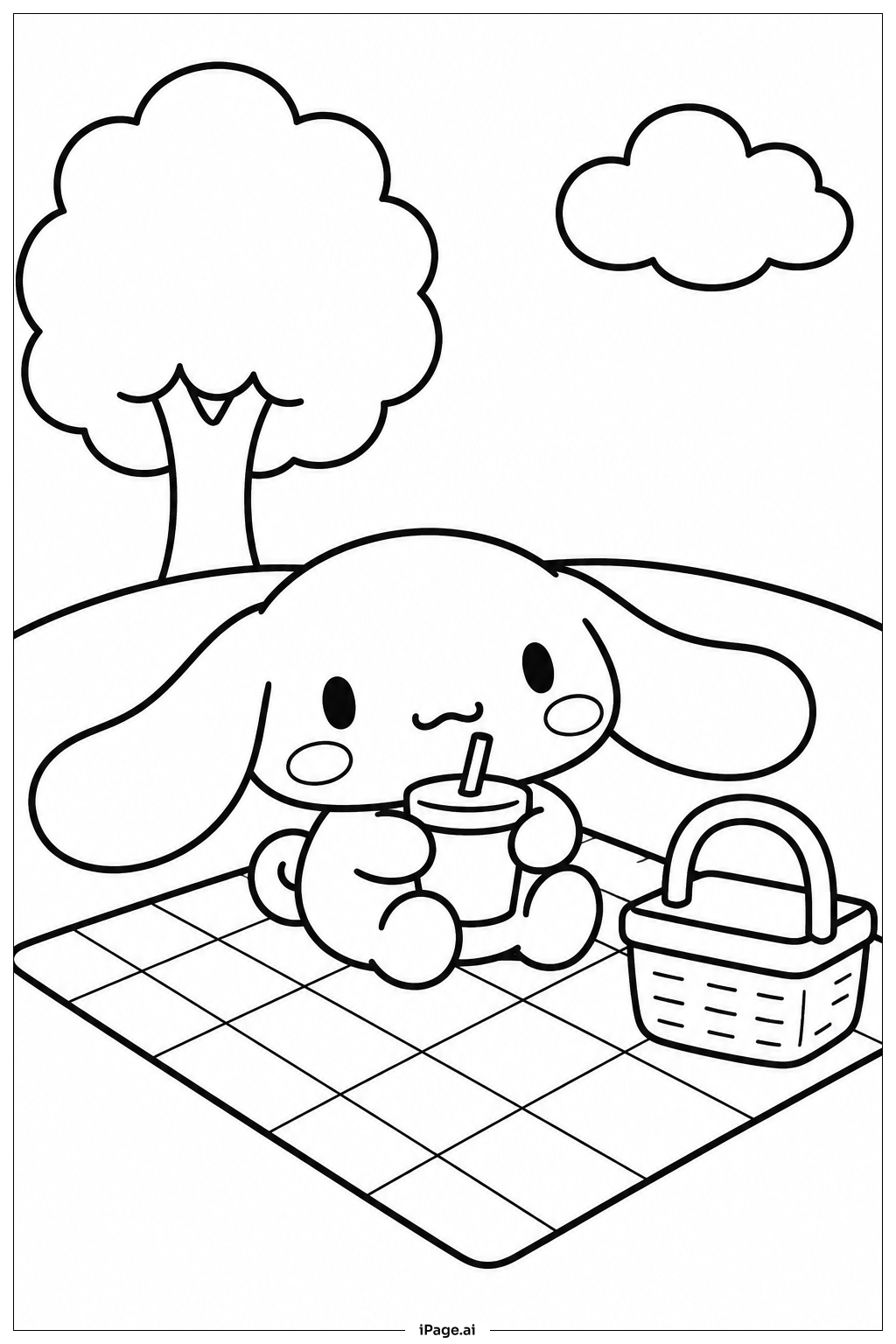  Cinnamoroll 野餐毯上填色页 