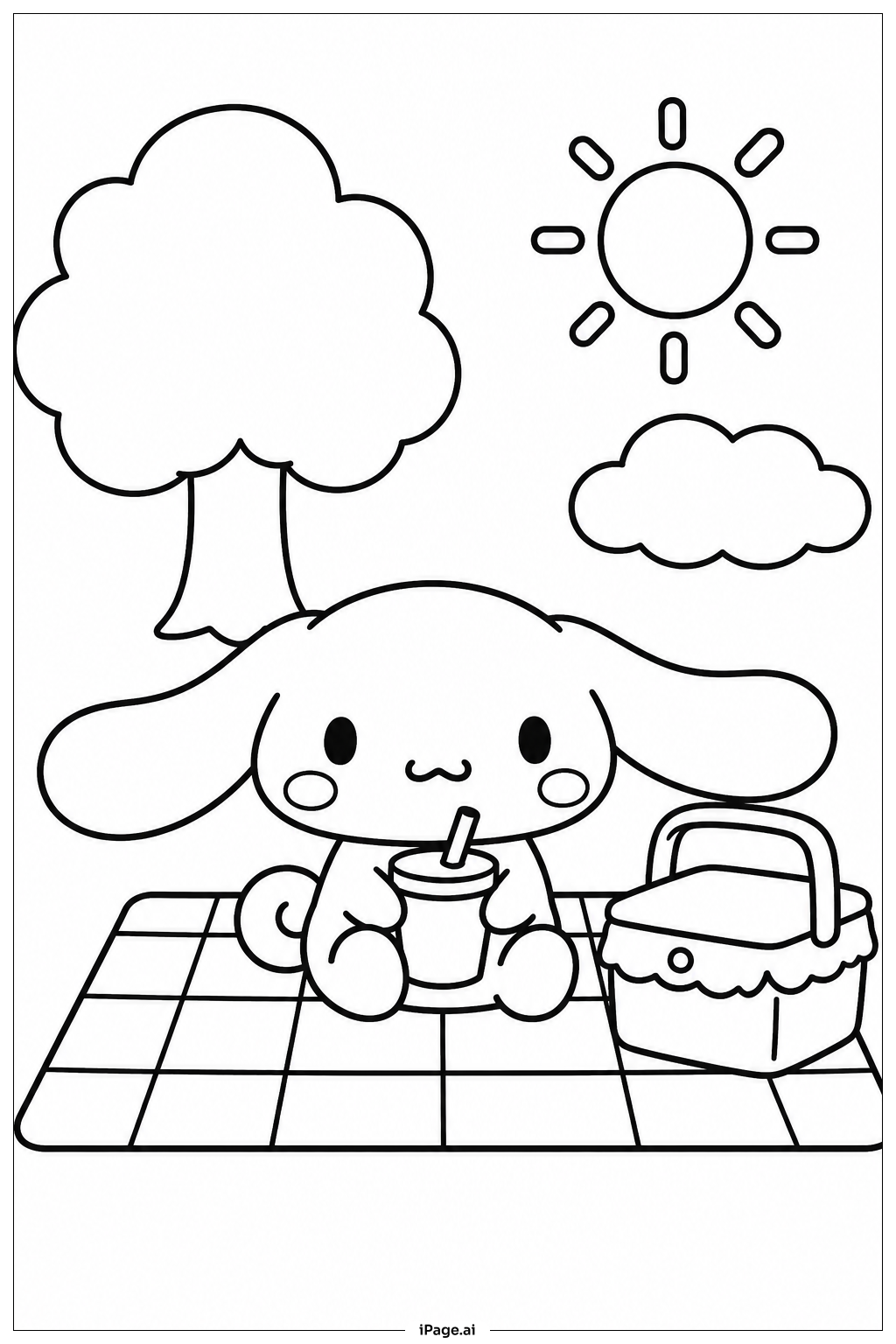 Cinnamoroll Picnic Scene Coloring Page
