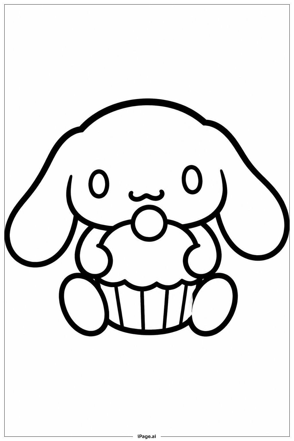  Page de coloriage Cinnamoroll assis avec un cupcake 
