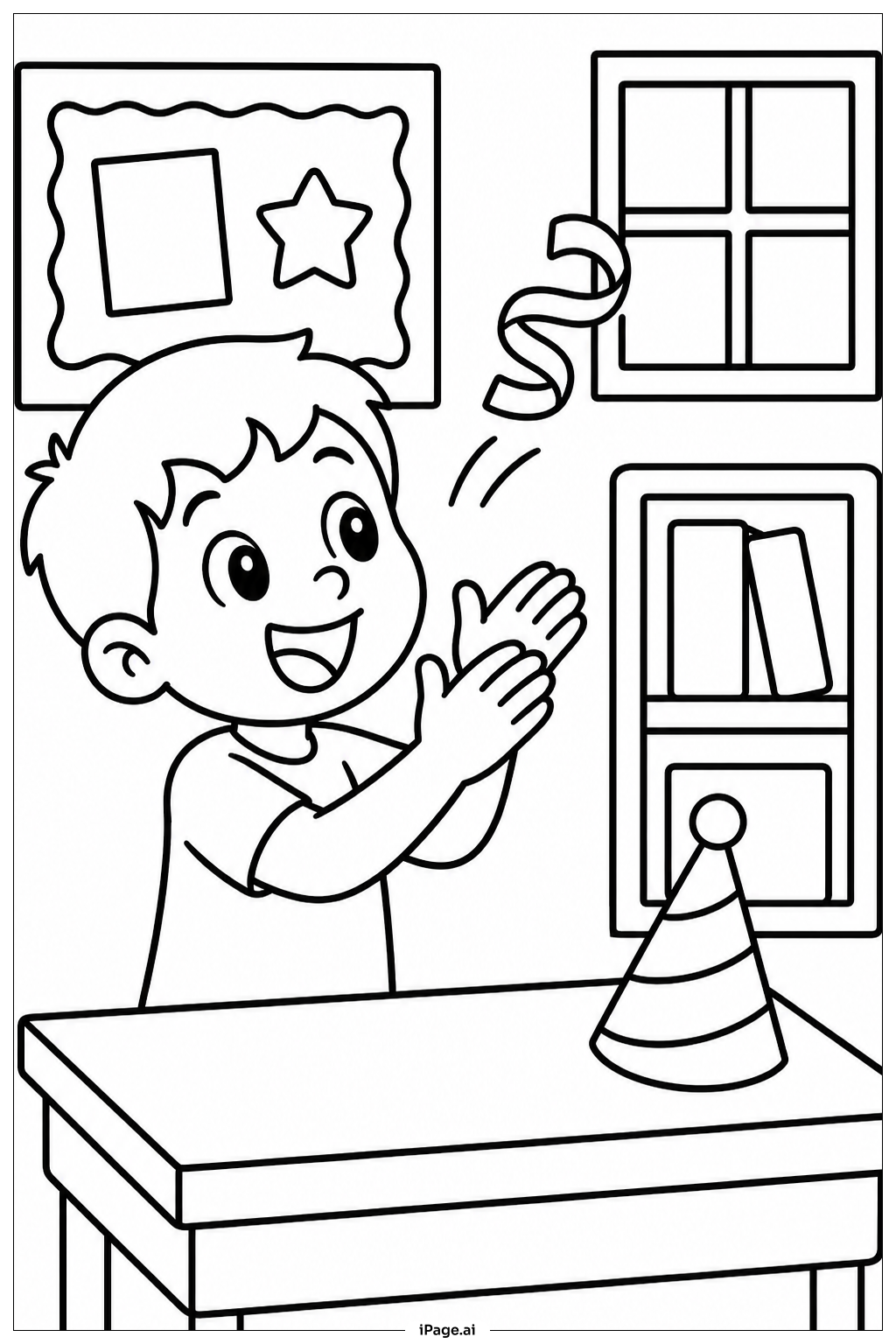 教室でのお祝い・学年末の日の塗り絵ページ