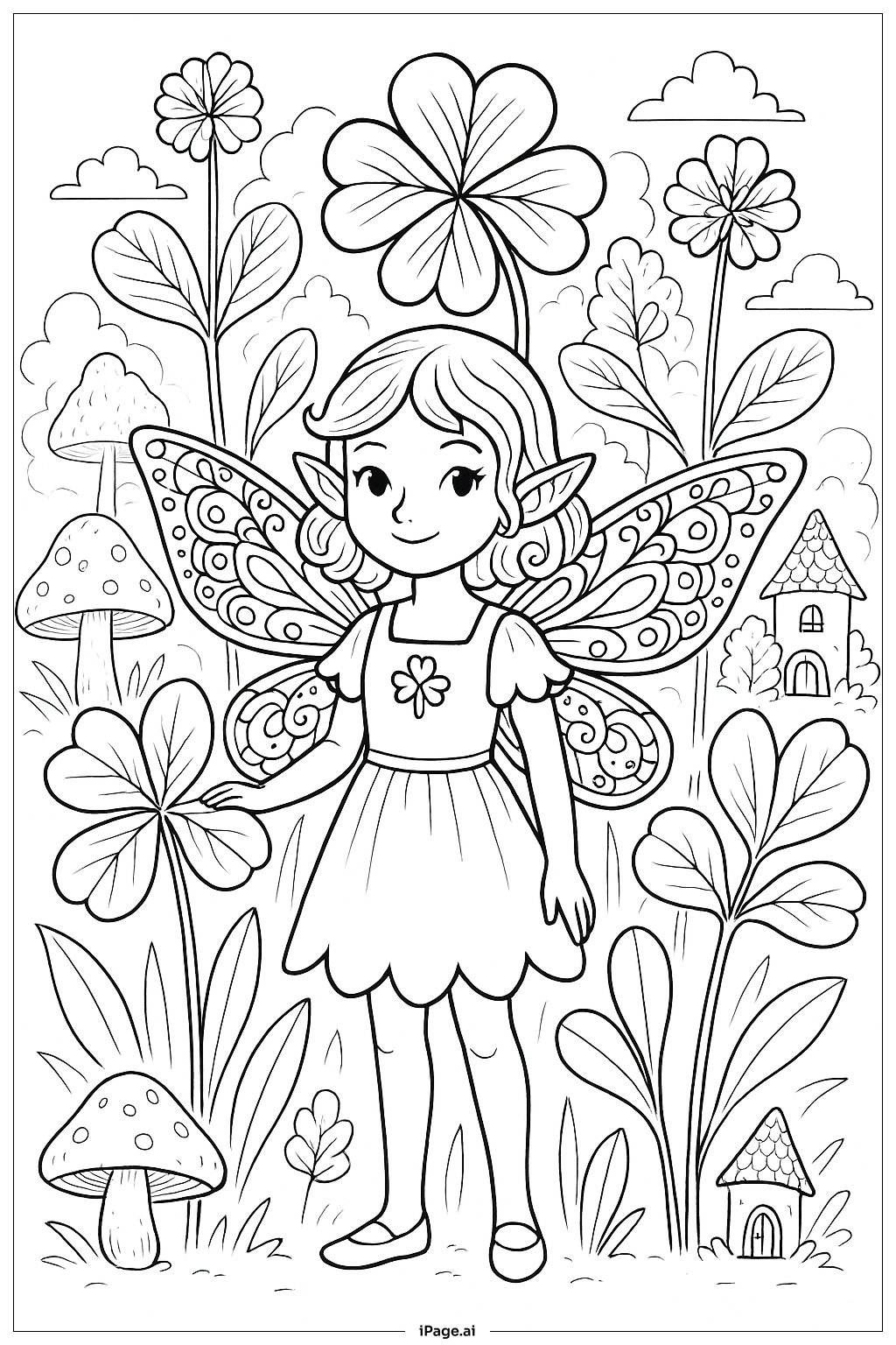 Clover Fairy Garden Coloring Page