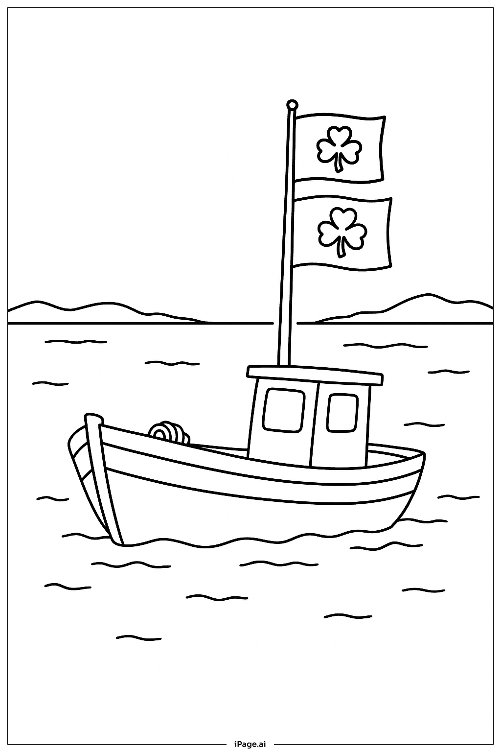 Clover Fishing Boat Coloring Page