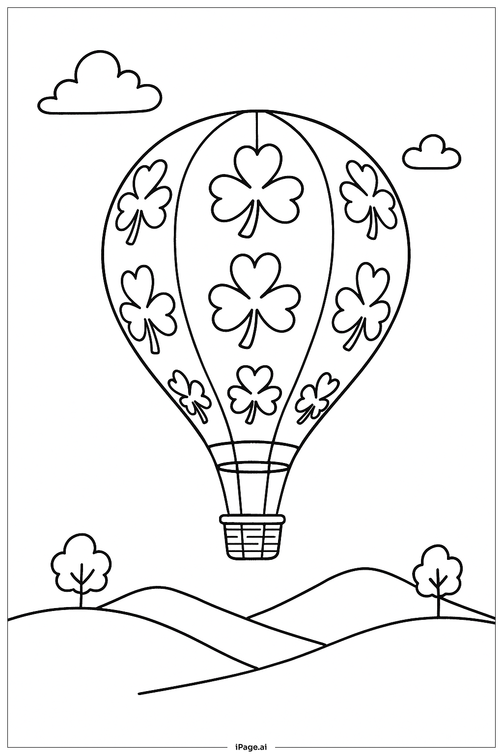 Clover Hot Air Balloon Coloring Page
