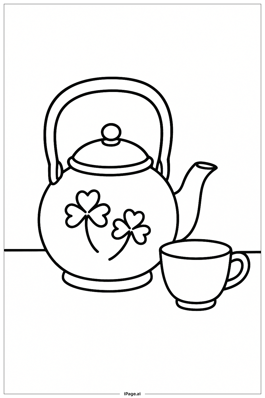 Clover Tea Kettle Coloring Page