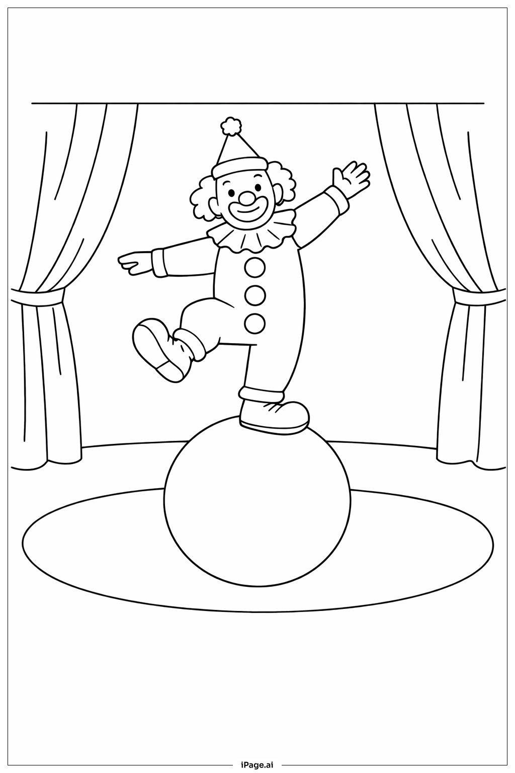 小丑在球上保持平衡填色页