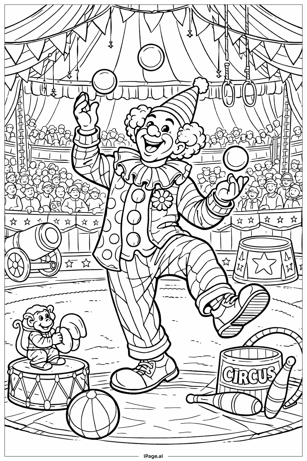 马戏团圈里的小丑填色页