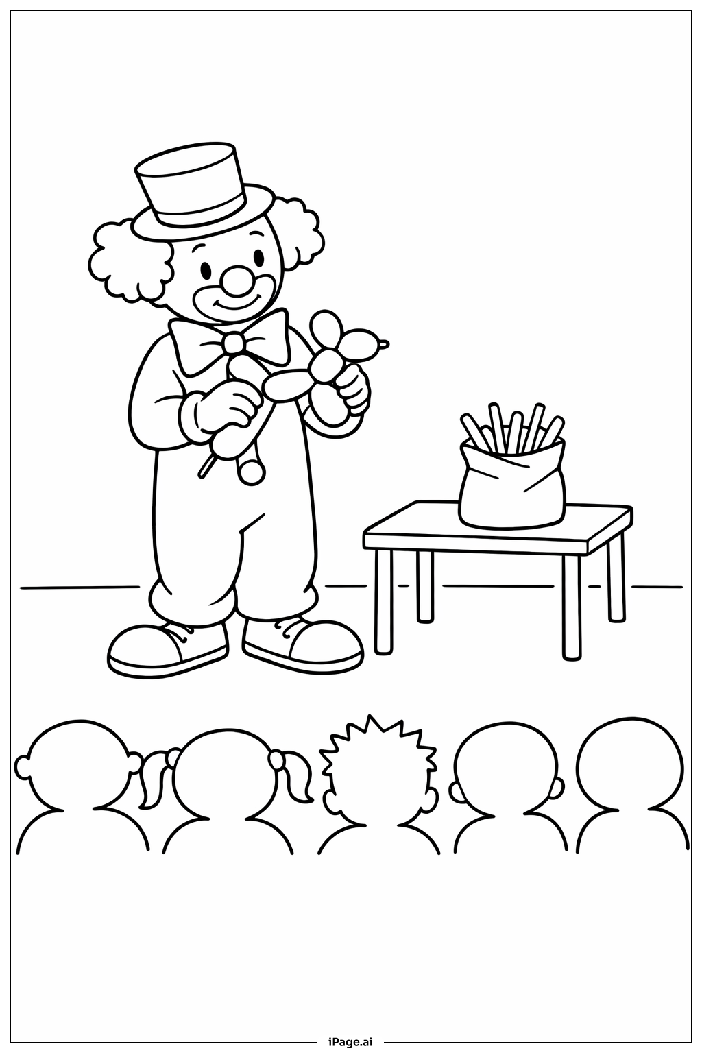 小丑制作气球动物填色页