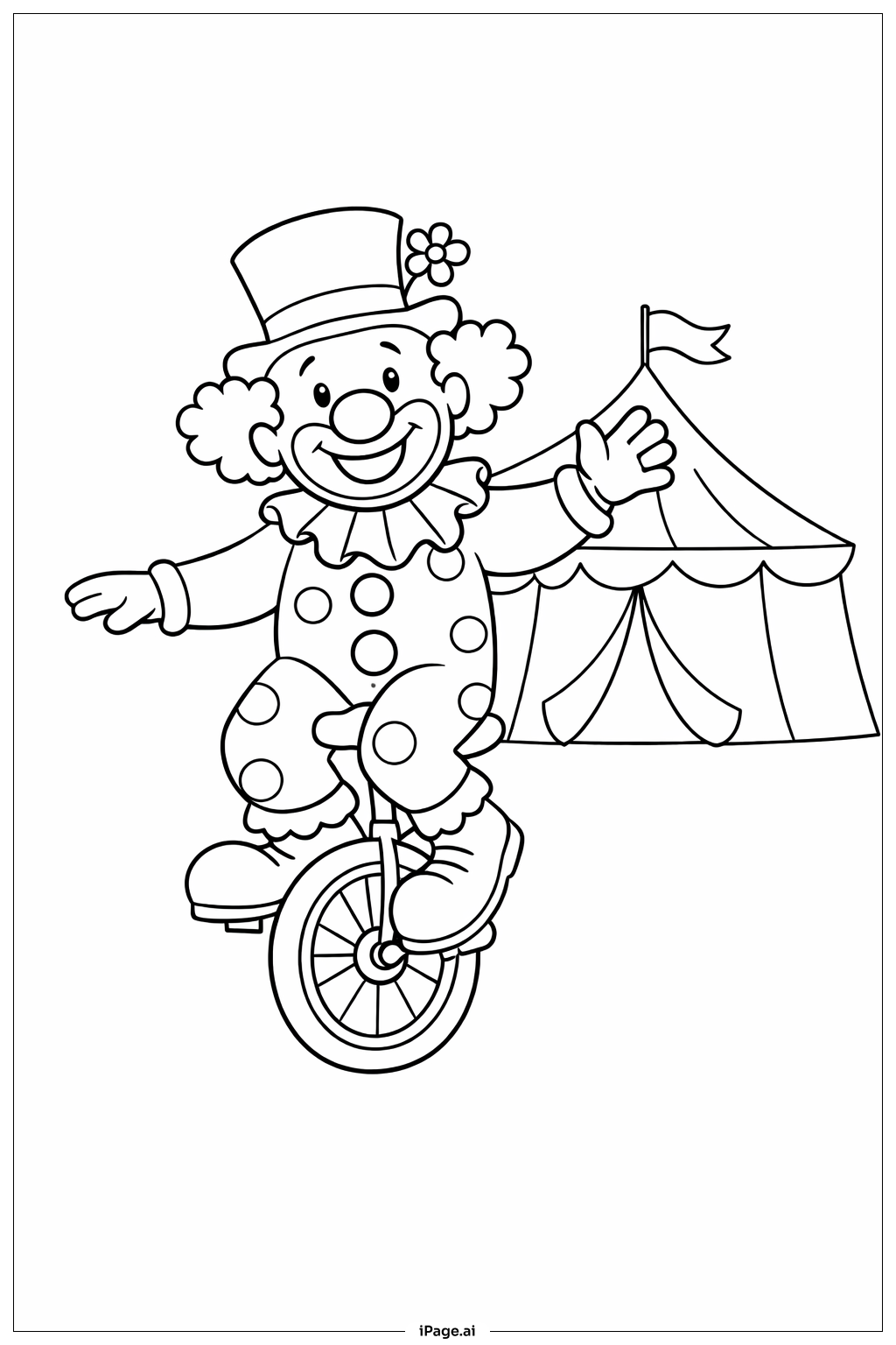 独轮车小丑填色页