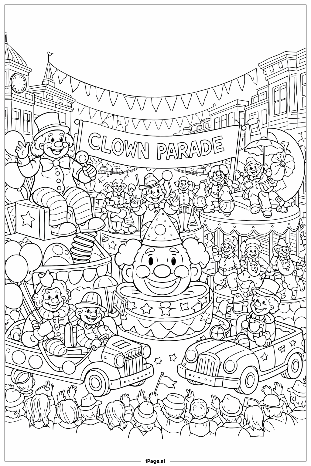 彩车小丑游行填色页