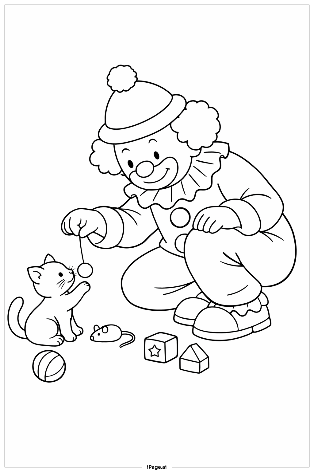 小丑和小猫玩耍填色页