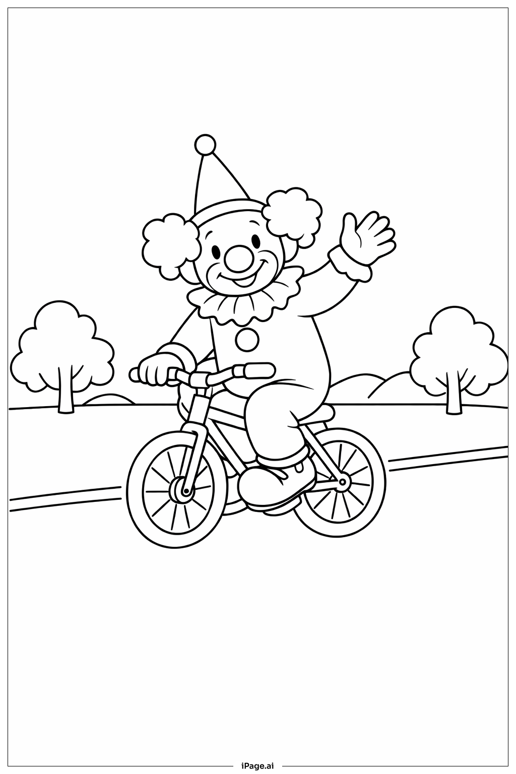 小丑骑自行车填色页