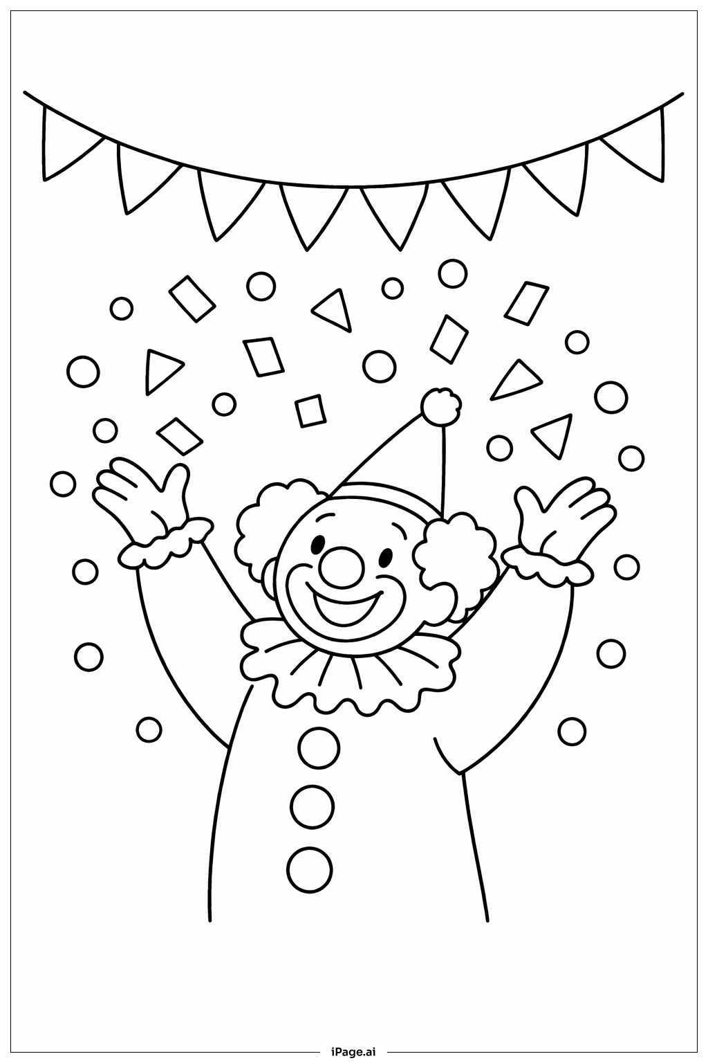 小丑抛洒彩纸屑填色页