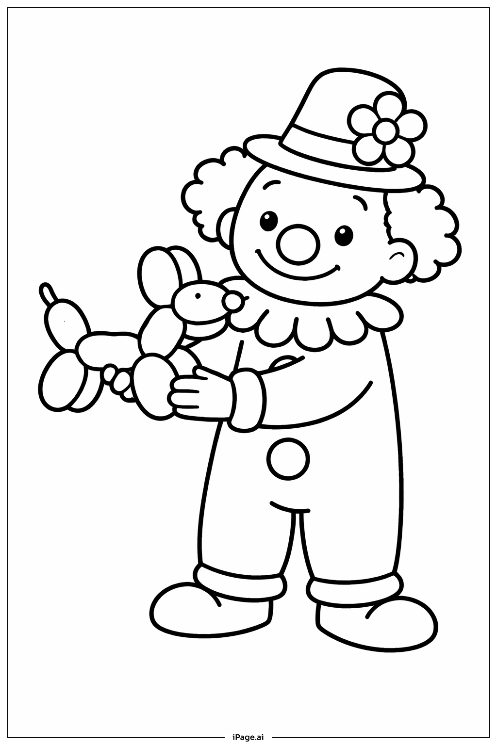 拿着气球狗的小丑填色页