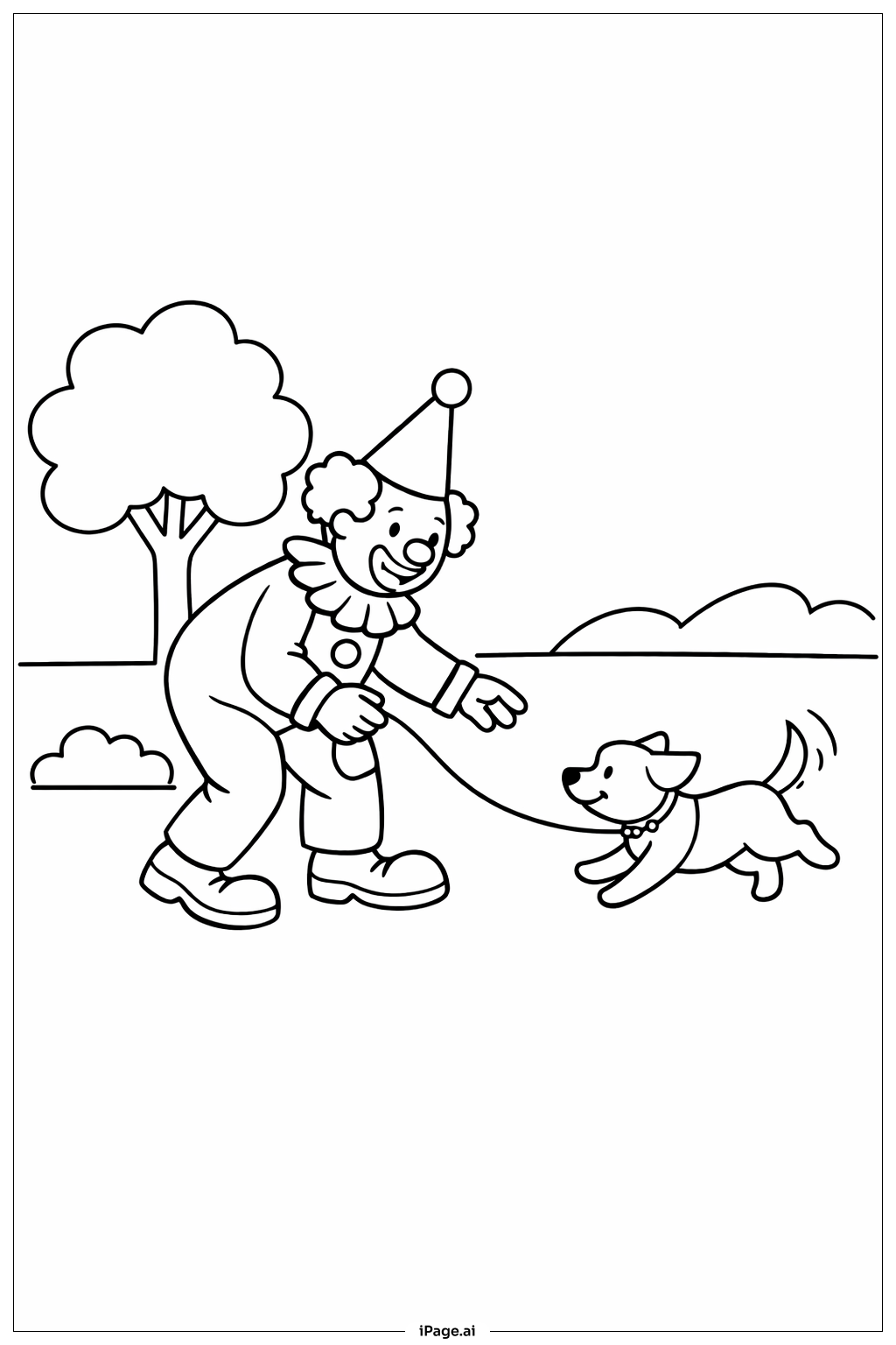 小丑和它的狗朋友填色页