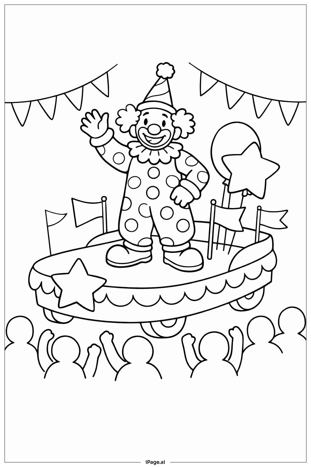 带游行花车的小丑填色页