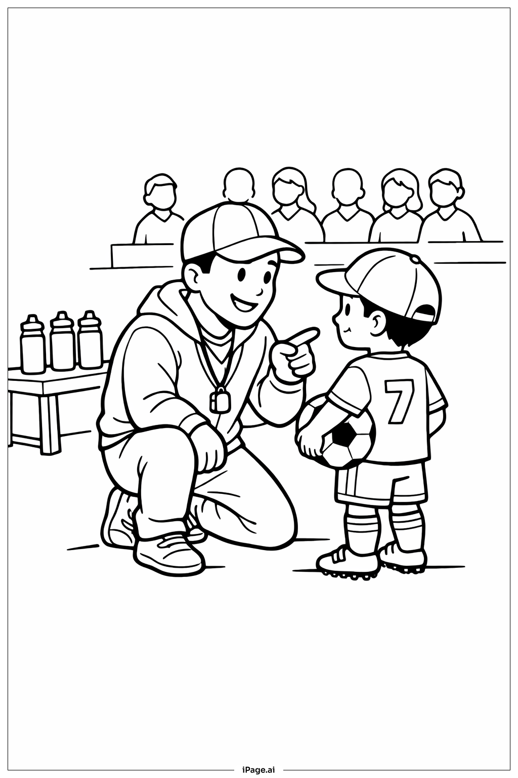 Gespräch zwischen Trainer und Spieler Ausmalseite