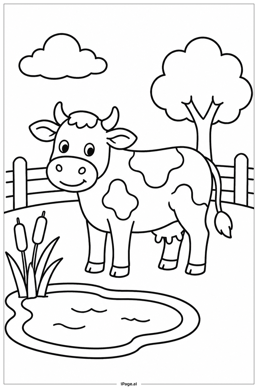  Página para colorear de Vaca en el estanque 