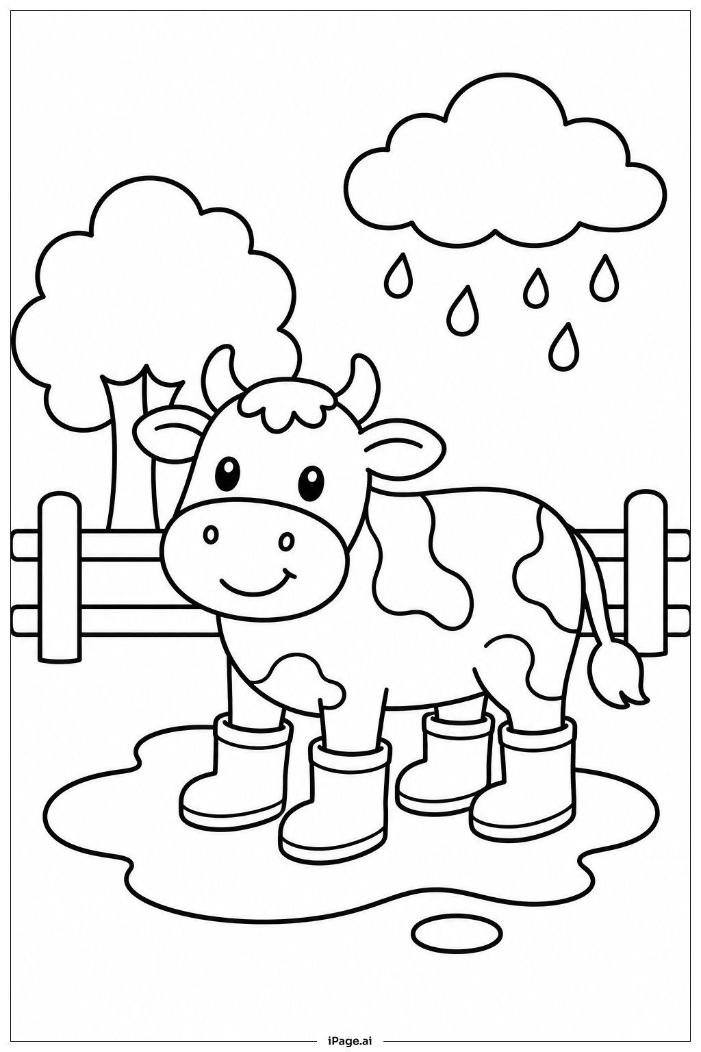  Cow With Rain Boots Coloring Page 