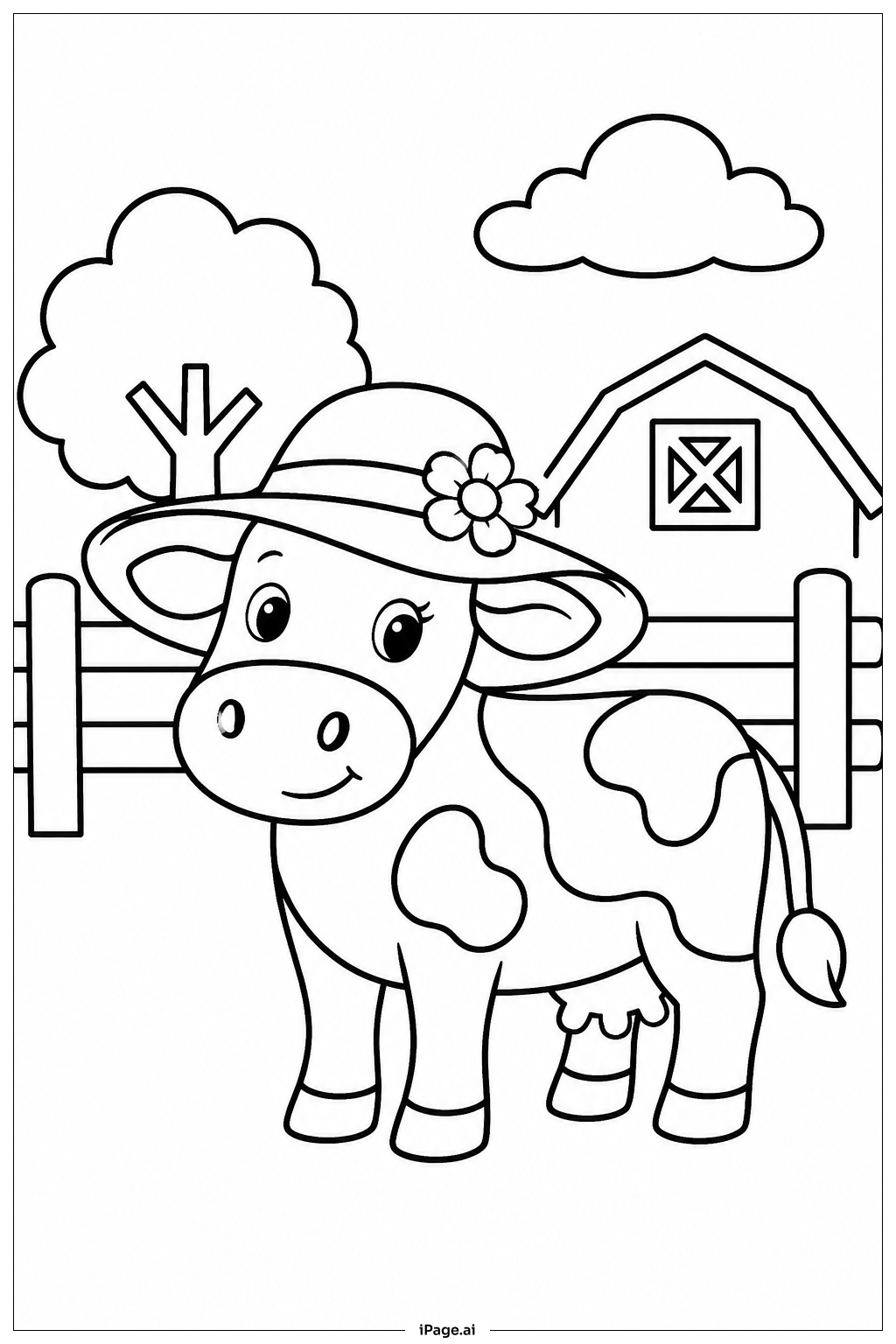  Página para colorir de Vaca com Chapéu de Sol 