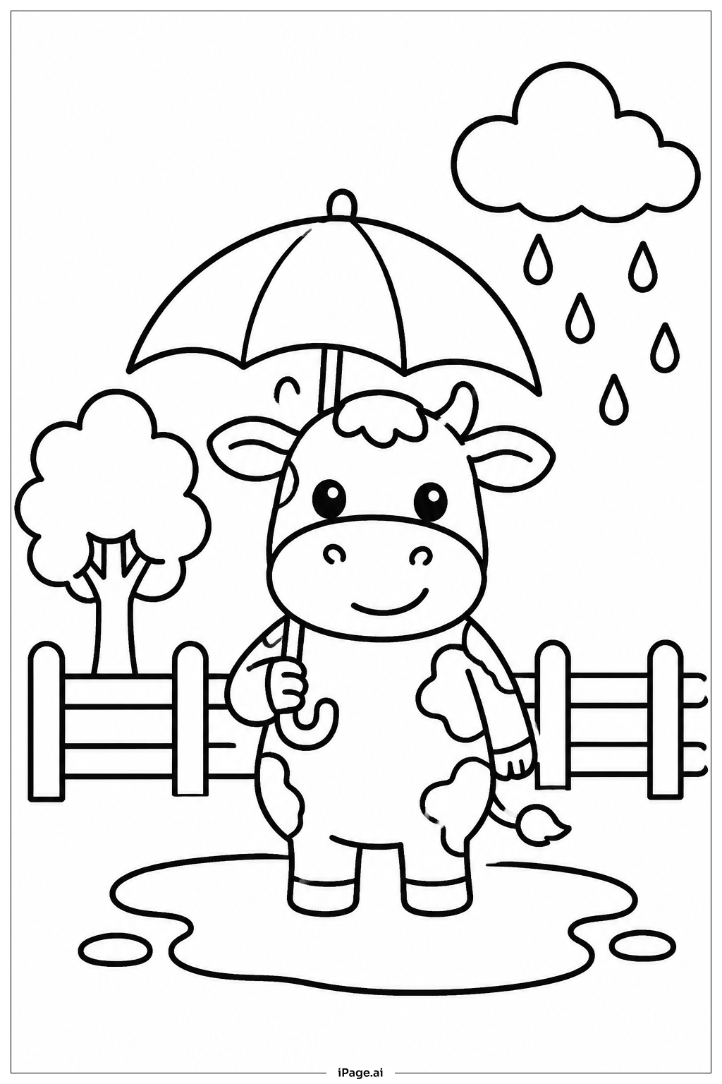  Página para colorir de Vaca Com Guarda-chuva 