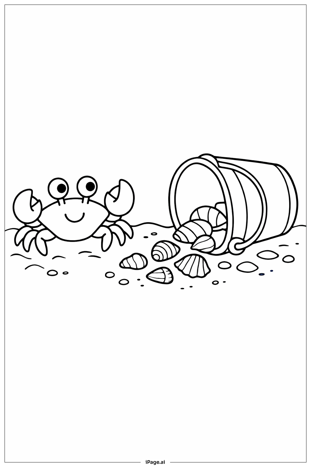  Krabbe und Strand Eimer Ausmalseite 