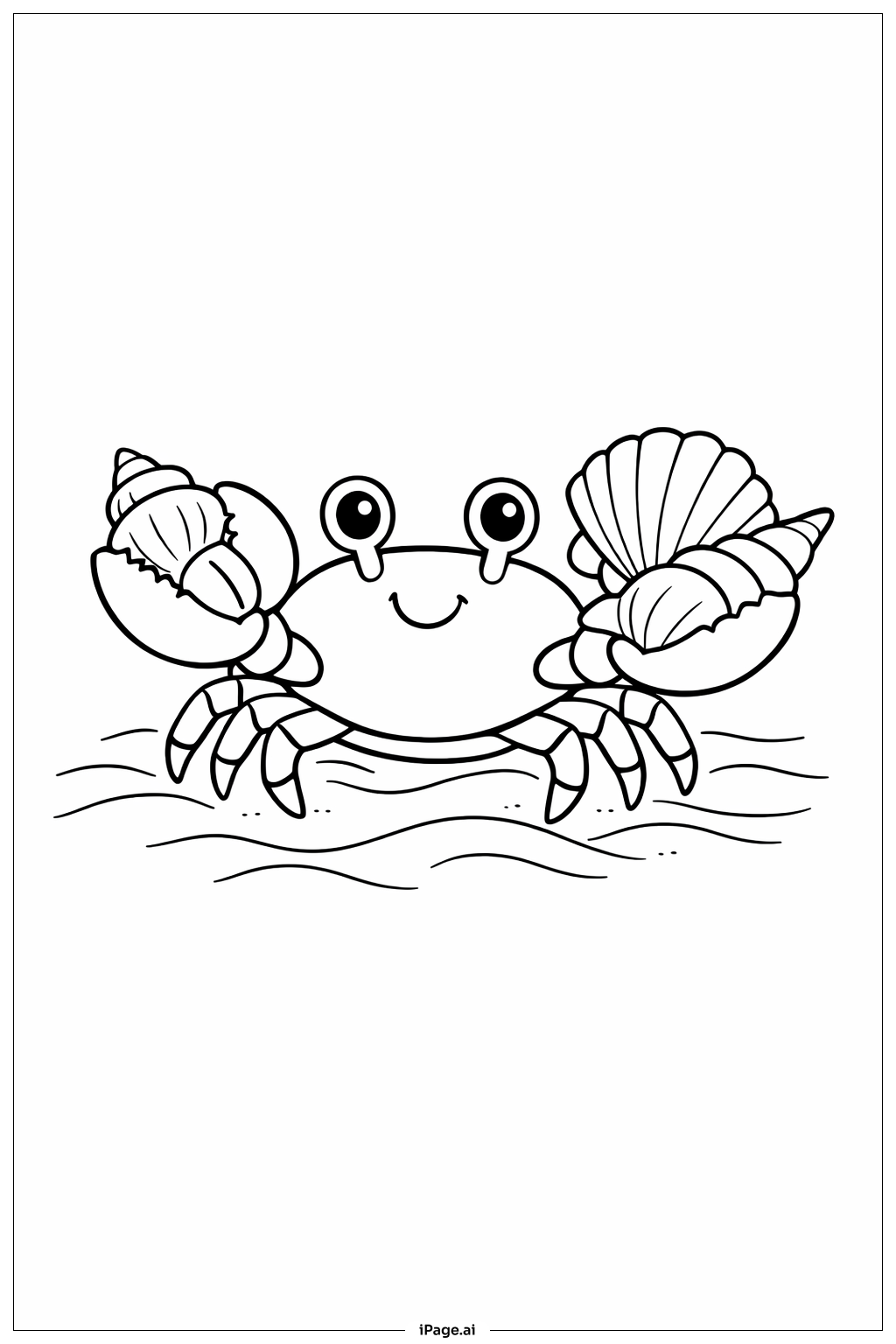  螃蟹收集贝壳填色页 