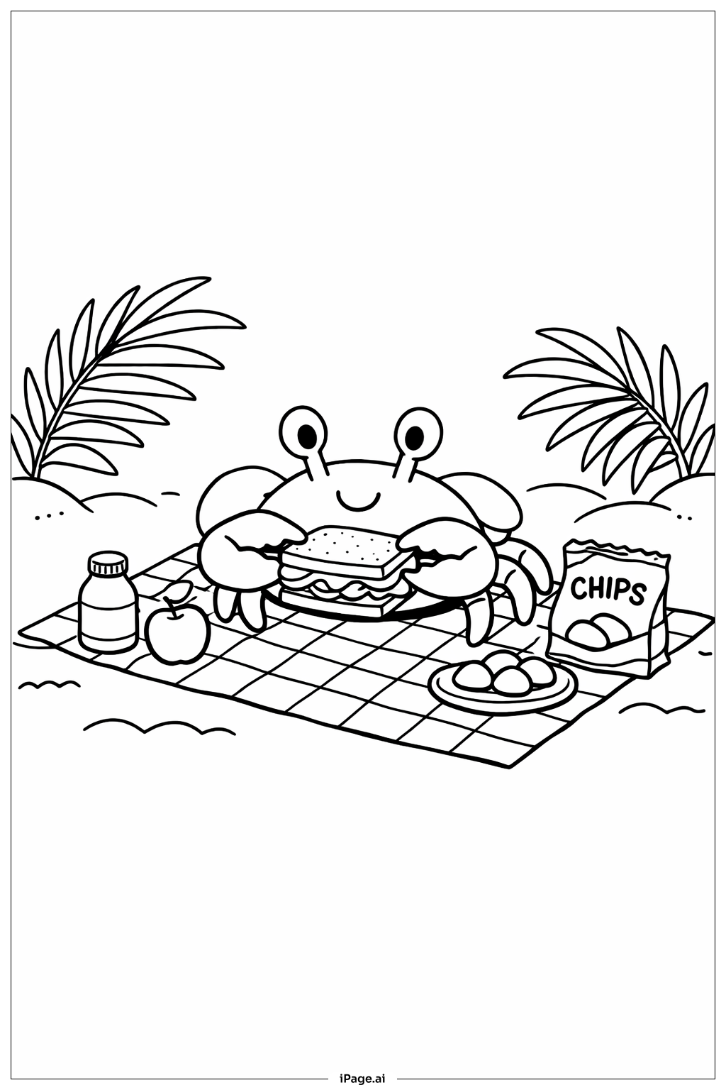  Página para colorir de Caranguejo no Piquenique na Praia 