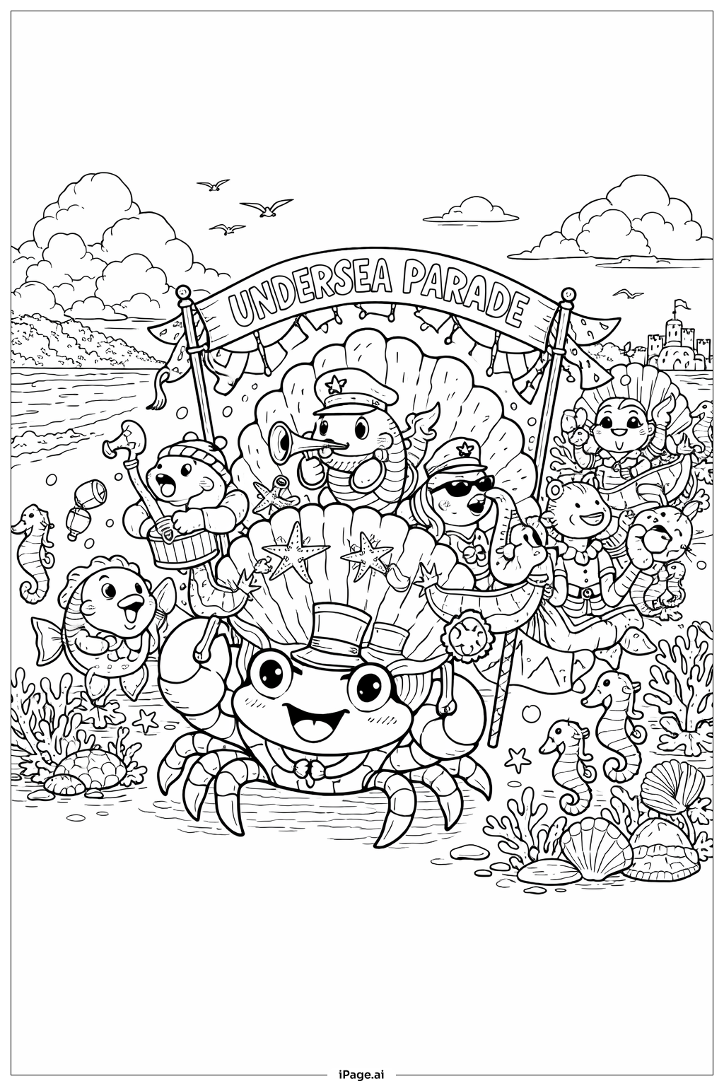  Trang tô màu Cuộc Diễu Hành Cua Cùng Bạn Bè 