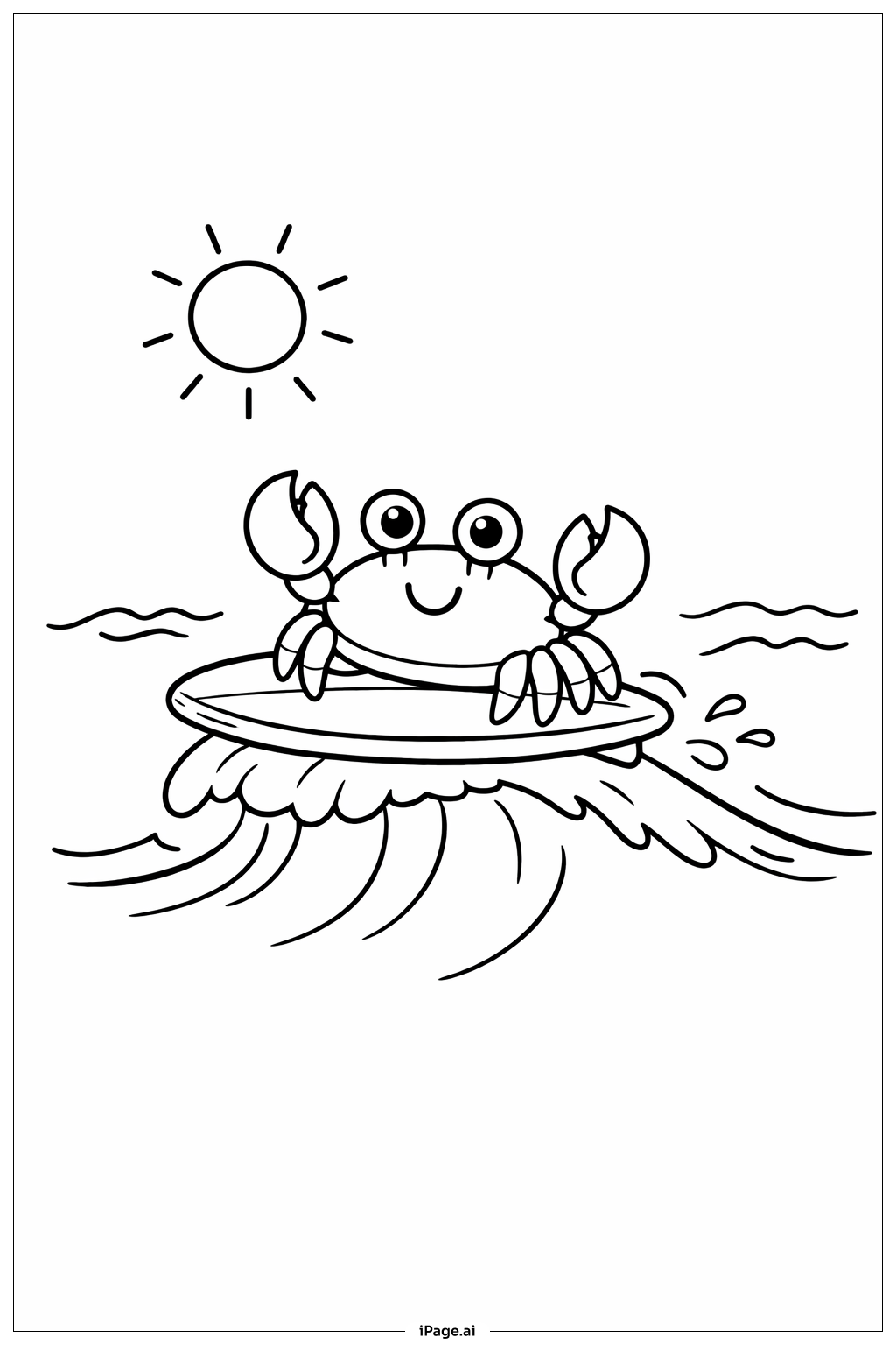  Page de coloriage Crabe chevauchant une vague 