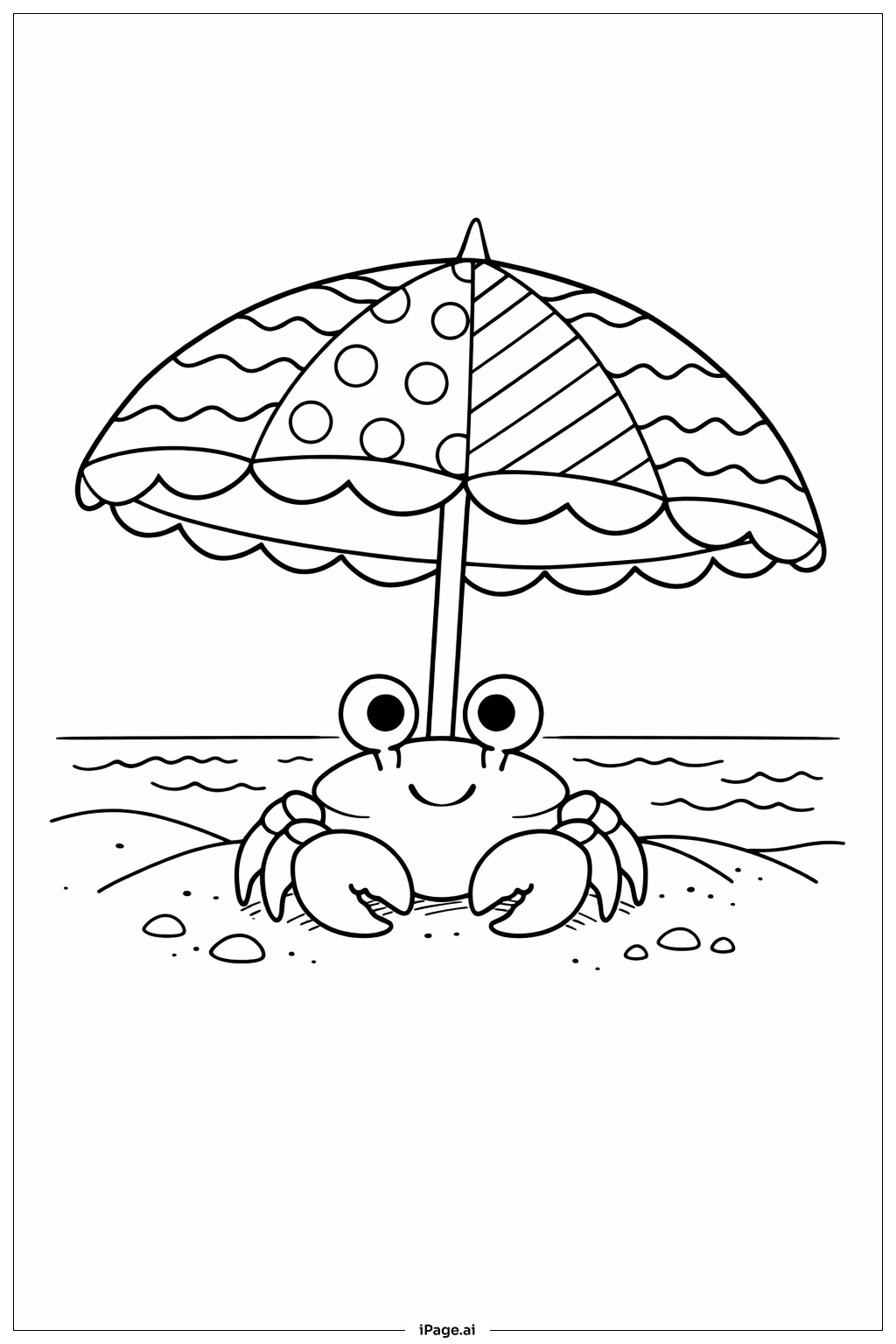  Page de coloriage Crabe sous parasol 