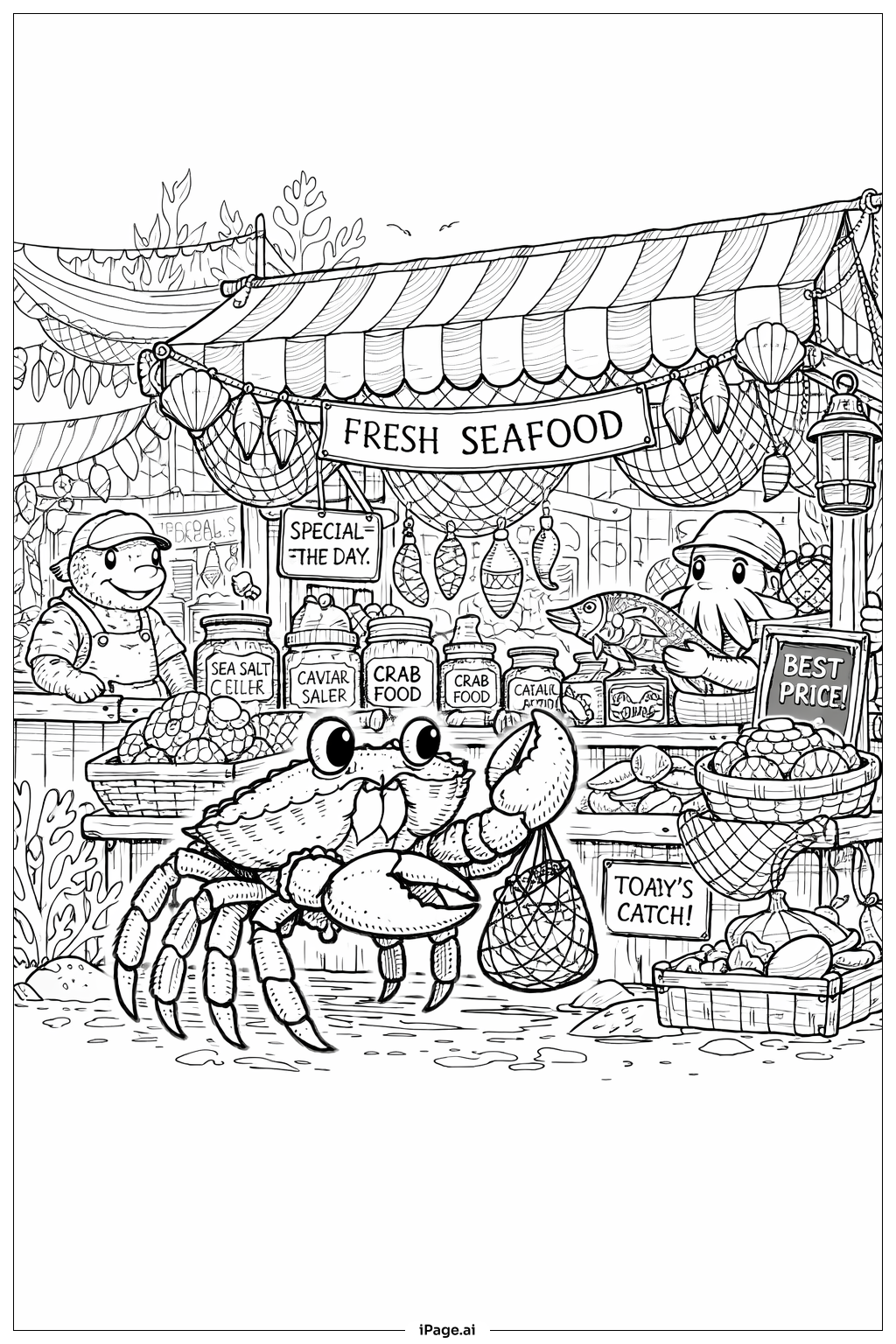  Página para colorir de Mercado Subaquático de Caranguejos 