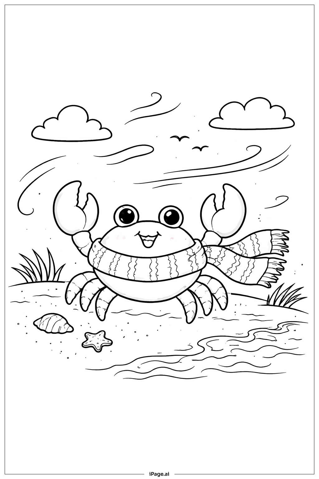  Krabbe mit Schal Ausmalseite 