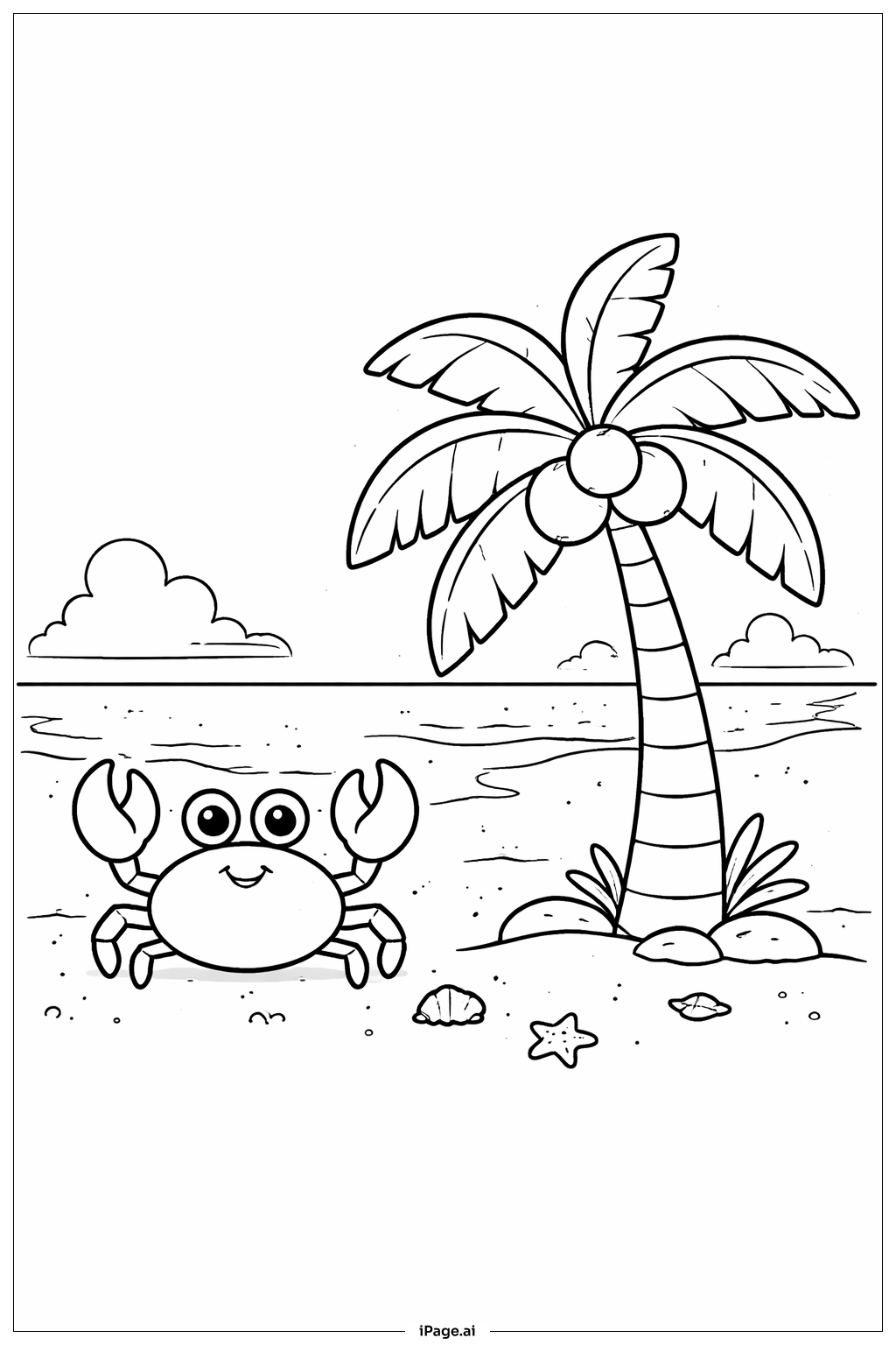  Page de coloriage Crabe avec palmier 