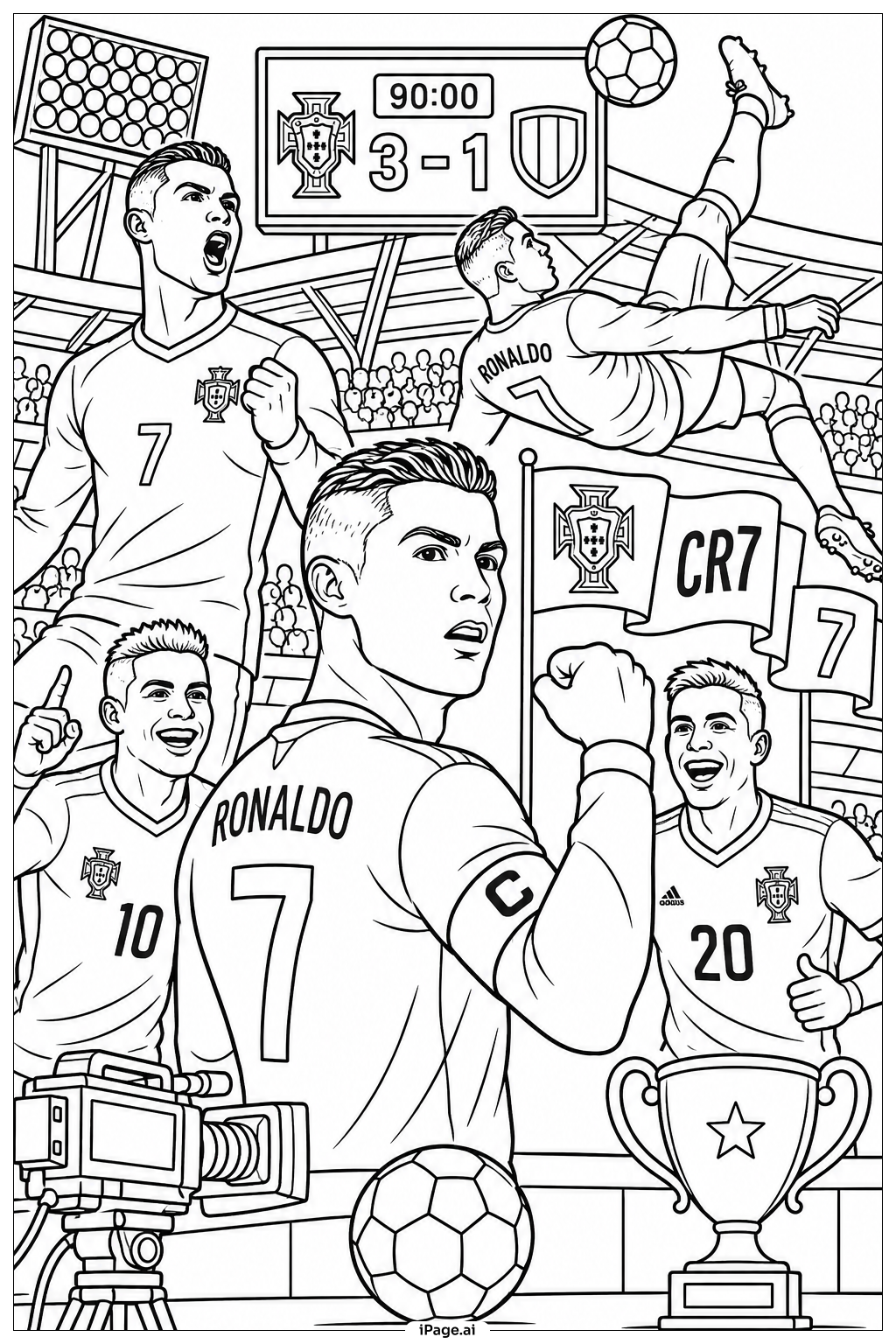 Trang tô màu Cristiano Ronaldo In Action Collage