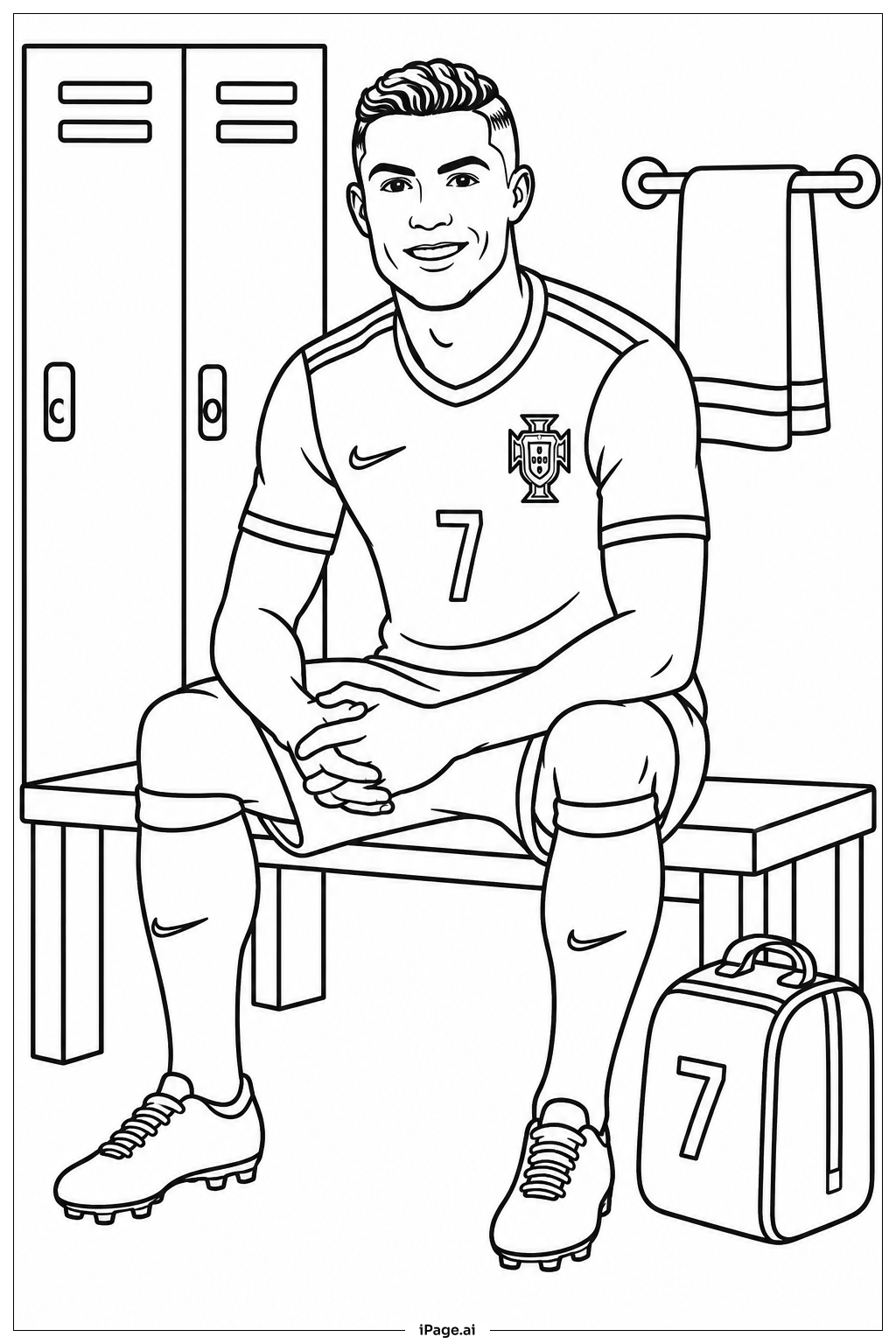 Página para colorear de Cristiano Ronaldo en el vestuario
