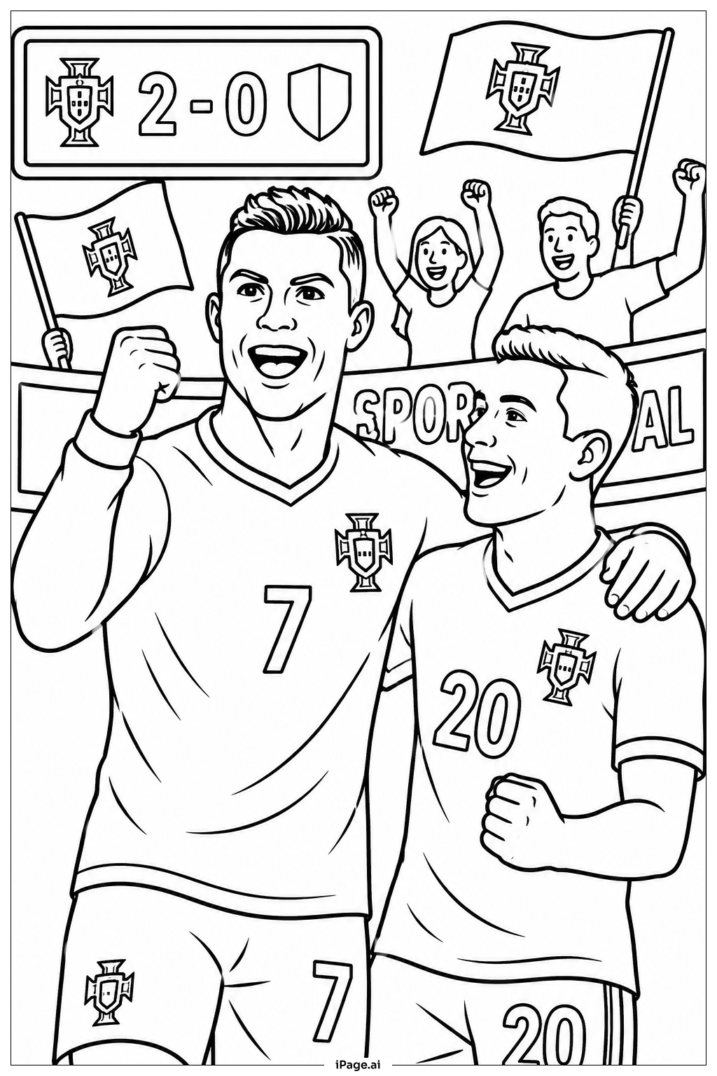 Cristiano Ronaldo Match Celebration Crowd Coloring Page