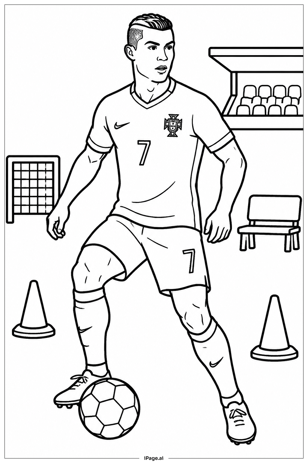 Cristiano Ronaldo Playing With Ball Coloring Page