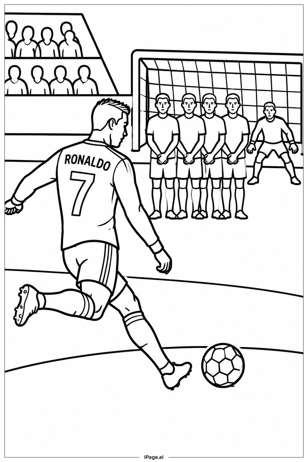 Página para colorear de Cristiano Ronaldo Practicando un Tiro Libre