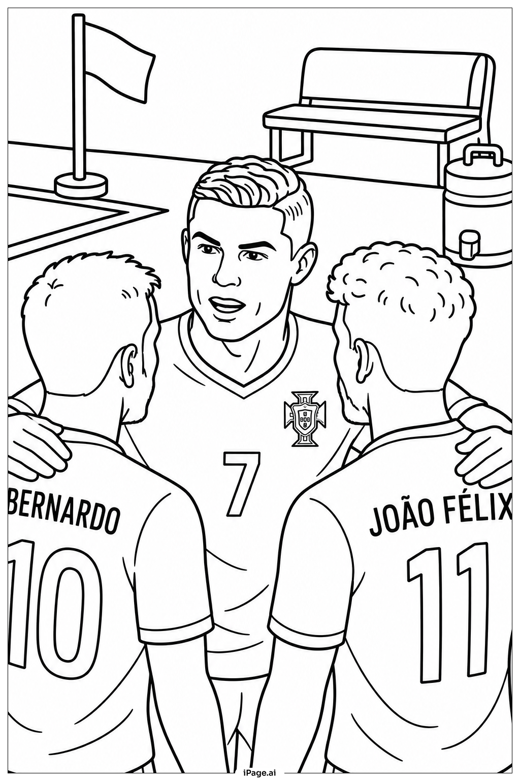 Trang tô màu Khoảnh khắc Cristiano Ronaldo cùng đội hình họp lại