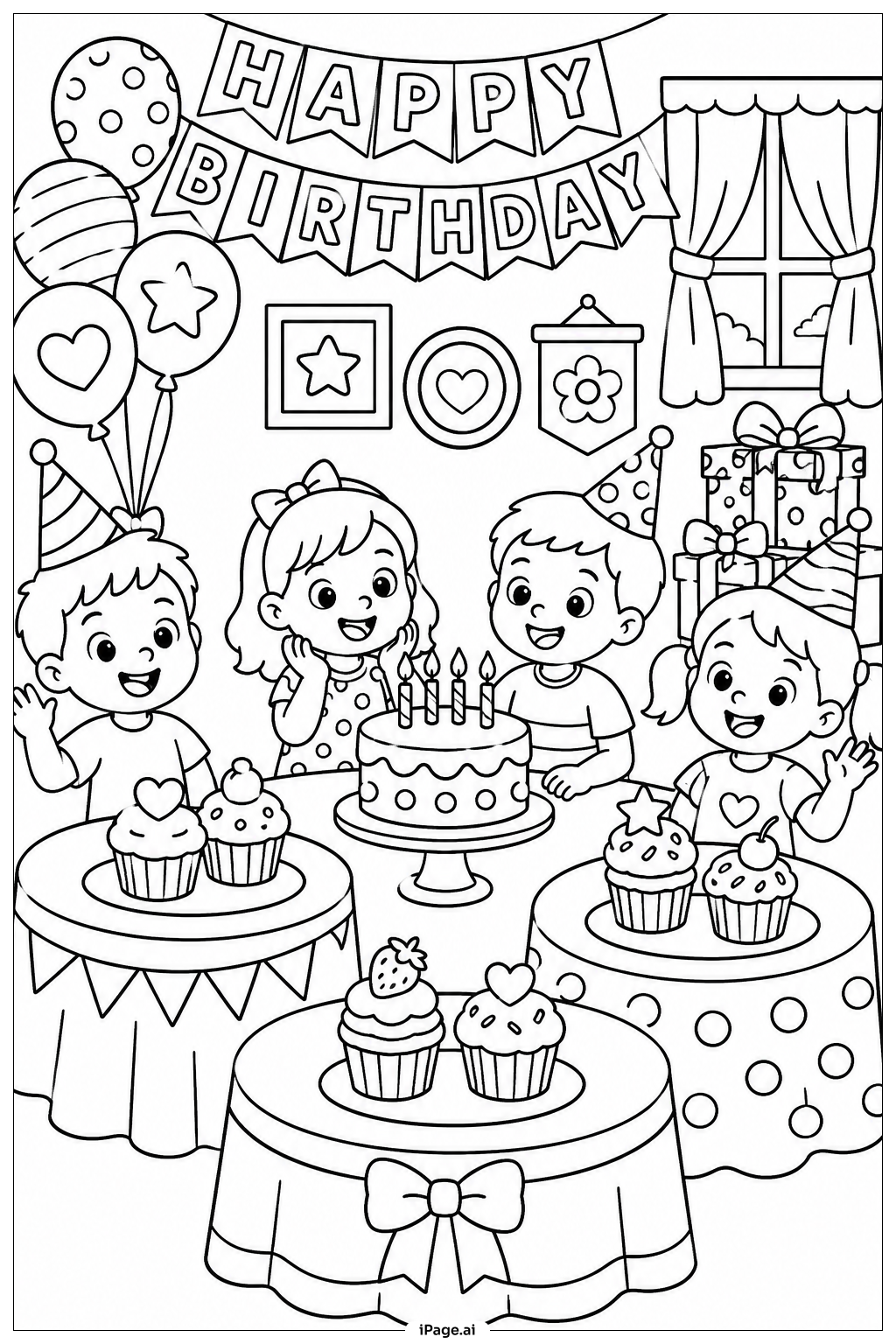 Cupcake Birthday Extravaganza Coloring Page