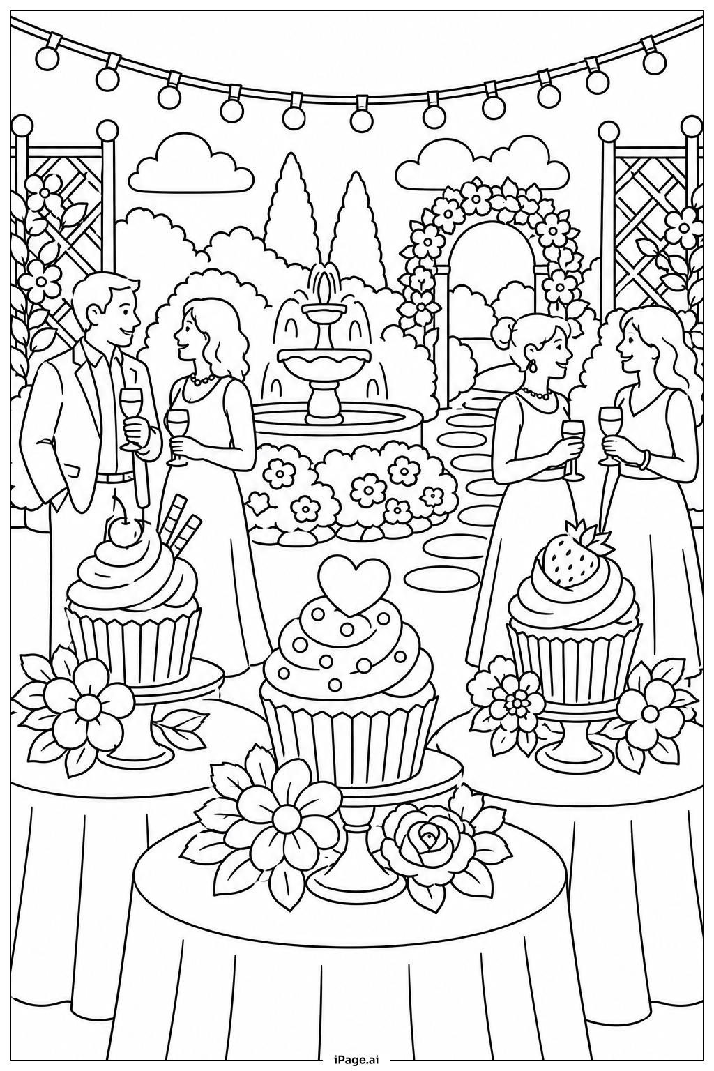 Cupcake Garden Party Elaborate Coloring Page