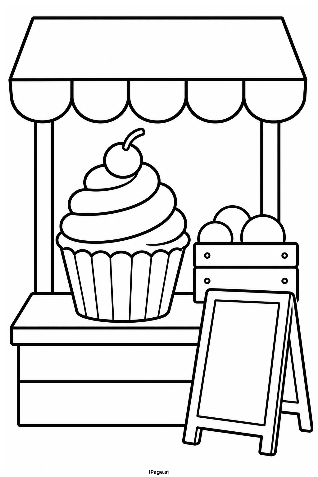 Cupcake-Marktstand Ausmalseite
