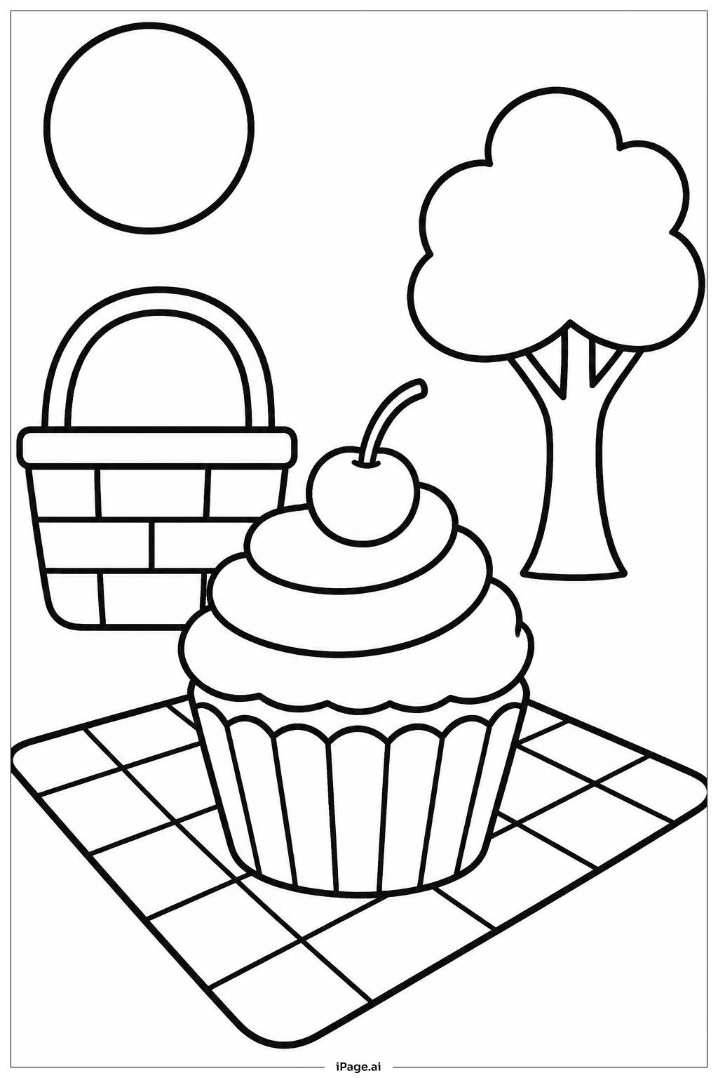 Cupcake auf Picknickdecke Ausmalseite