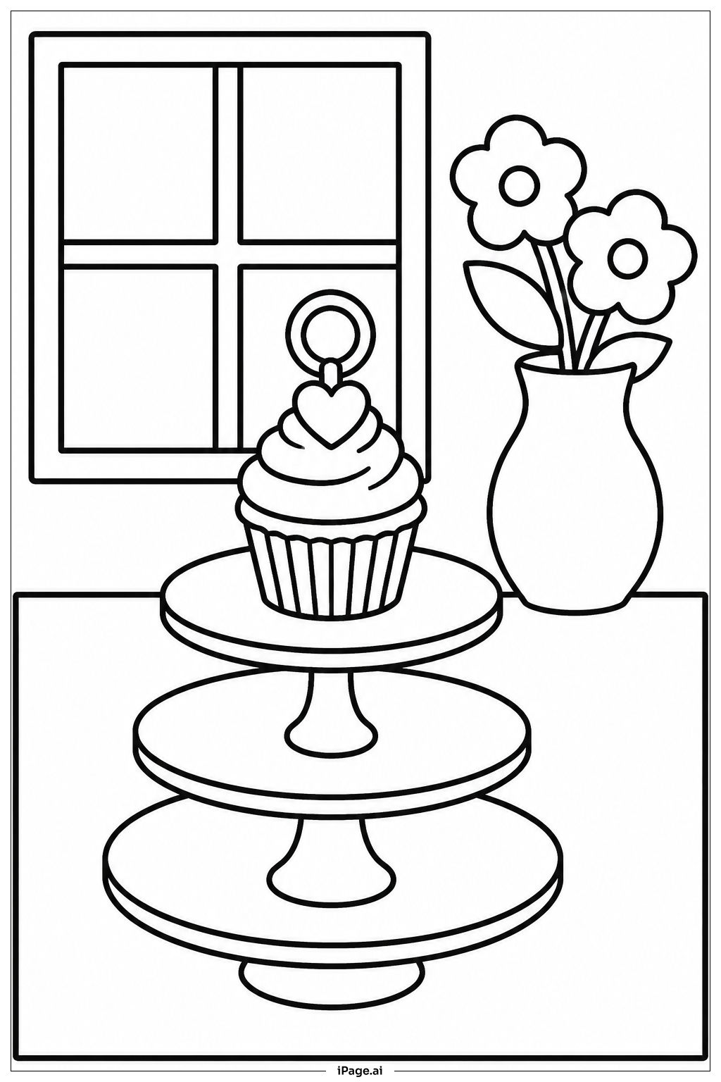 Cupcake auf einem Dreistufigen Ständer Ausmalseite