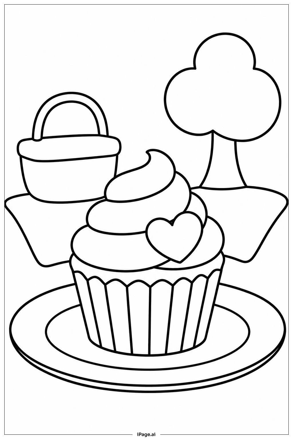  Cupcake Picnic Scene Coloring Page 